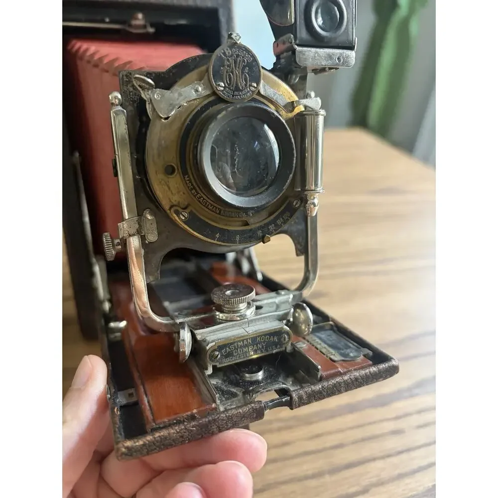Antique Kodak No. 3A Folding Pocket Camera Model D Red Leather Bellows With Case